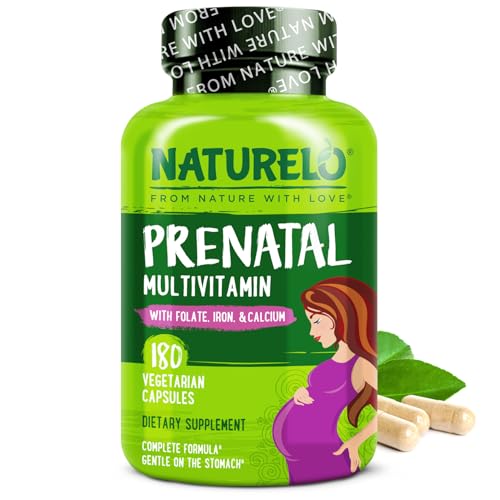 NATURELO Prenatal Multivitamin with Gentle Chelated Iron Methyl Folate Plant Calcium Choline Vegan Vegetarian NonGMO Gluten Free 180 Capsules 2 Month Supply - Image 1